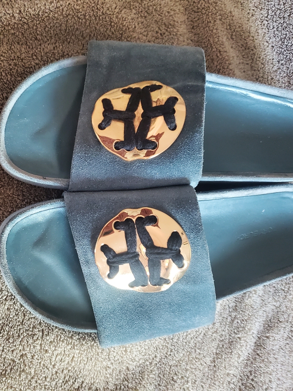 Tory Burch Teal Suede Platform Slides